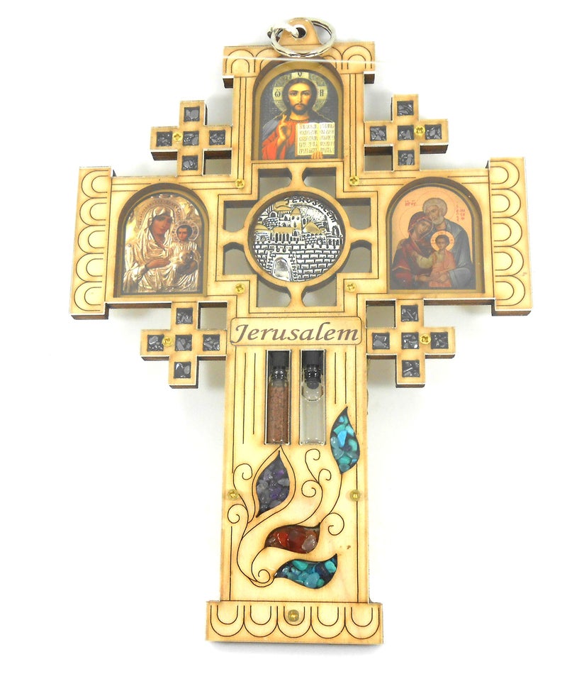 Hengulus Large Wood Jerusalem Cross Wall Decor Hanging Housewarming Orthodox Greek Christian Religious Charm Icon Gift Holy water Earth - Image 2